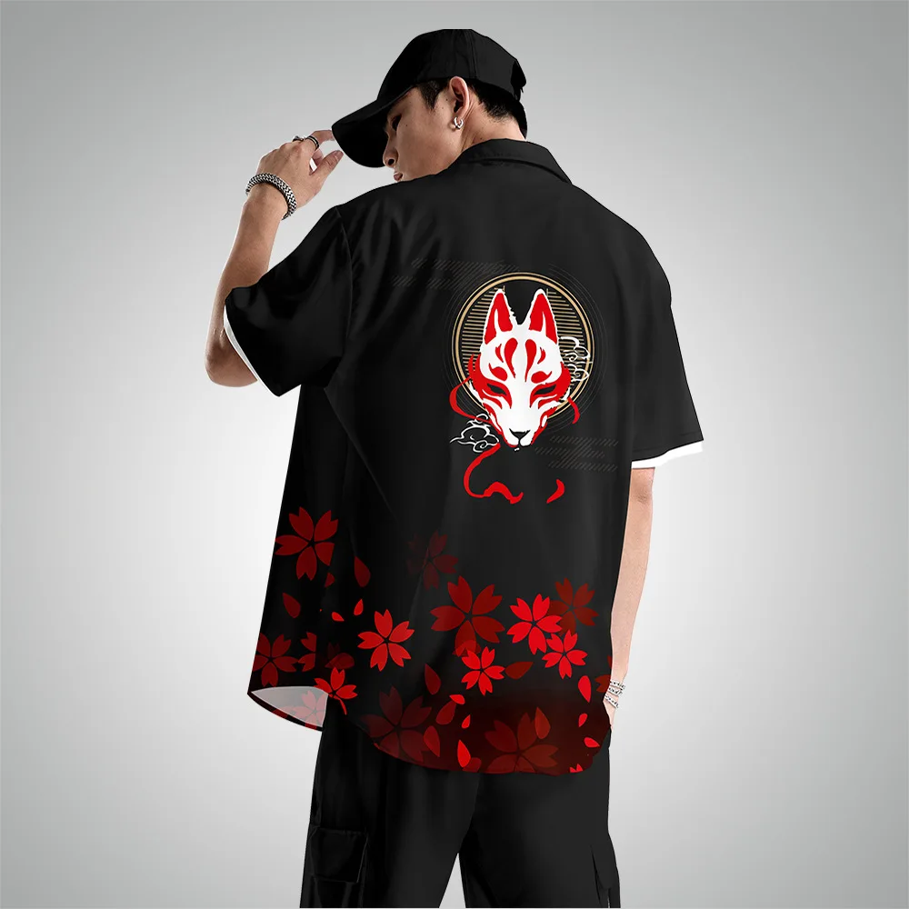 Гавайская рубашка в японском стиле для мужчин уличная одежда с лисой Пляжная