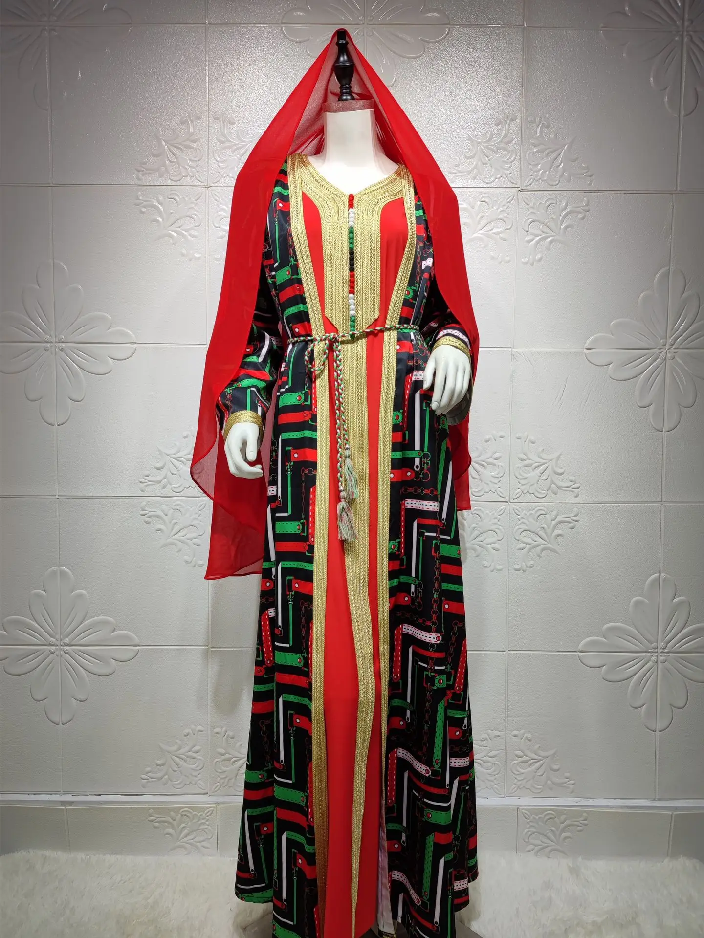 

Muslim Abaya 2PCS Sets Print Vestidos Arab Dress Hijab Cardigan Kimono Long Robes Eid Ramadan Islamic Vetement Femme Djellaba