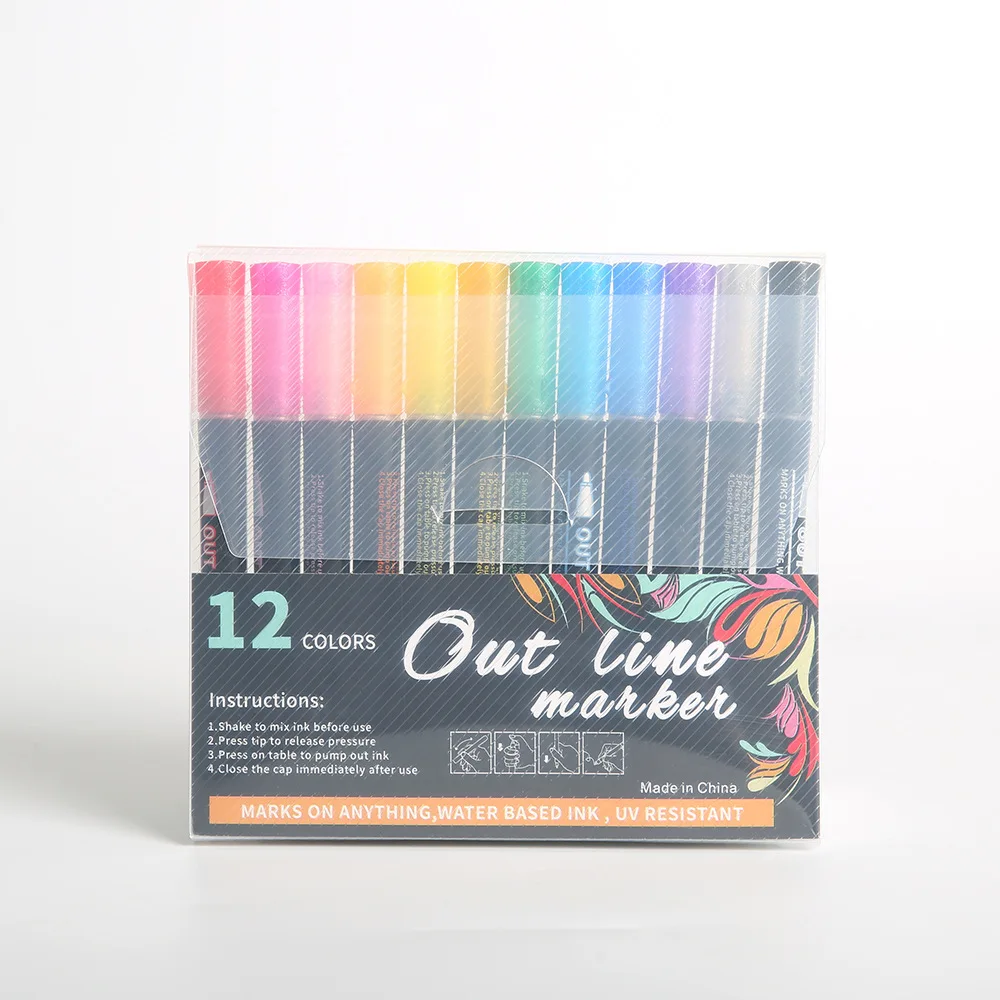 

12 Color Double Line Pen Color Hand Account Pen Dream Metal Outline Pen Hand-painted Highlighter Marker Pen