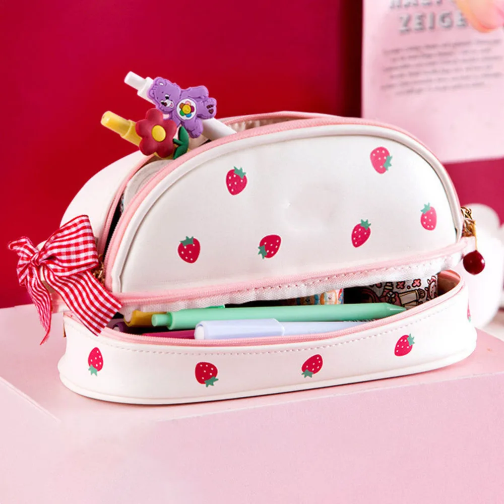 

1Pc Lovely Pen Holder Students Stationery Bag Large Capacity Pen Bag (Strawberry)