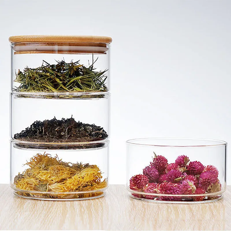 Трехэтажный стеклянный контейнер для хранения с конфетами продуктов кухни