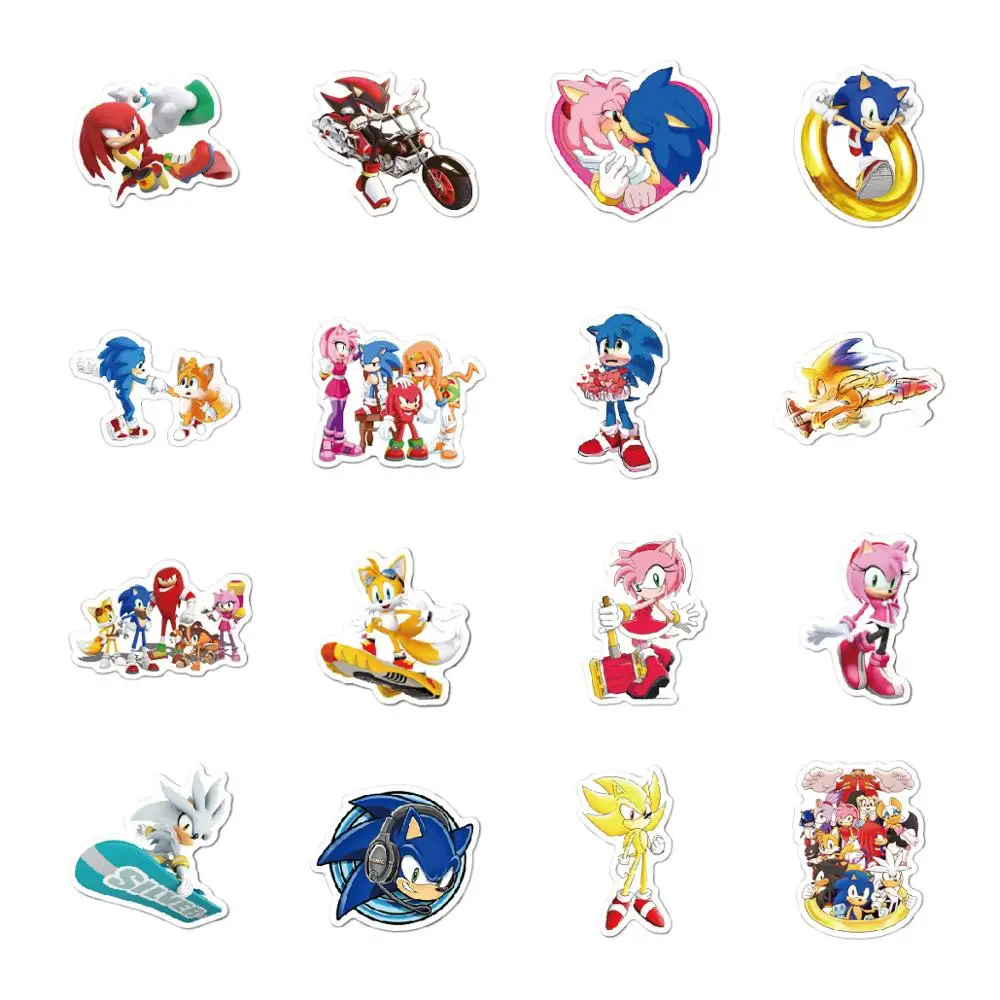 50PCS Set Kids Stickers Super Sonic the Hedgehog Knuffel Knuckles Figures Sticker For Laptop Bike Skateboard Luggage | Игрушки и хобби