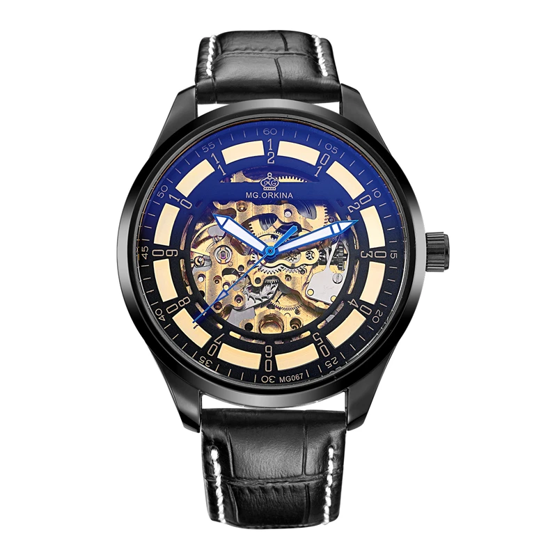 Часы мужские механические с большим циферблатом и кожаным ремешком | Наручные