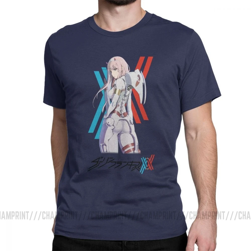 Darling In The Franxx 02 футболки Костюм Пилота Zero Two Мужская футболка стильная футболка из хлопка с короткими рукавами обычные Топы - Цвет: Тёмно-синий