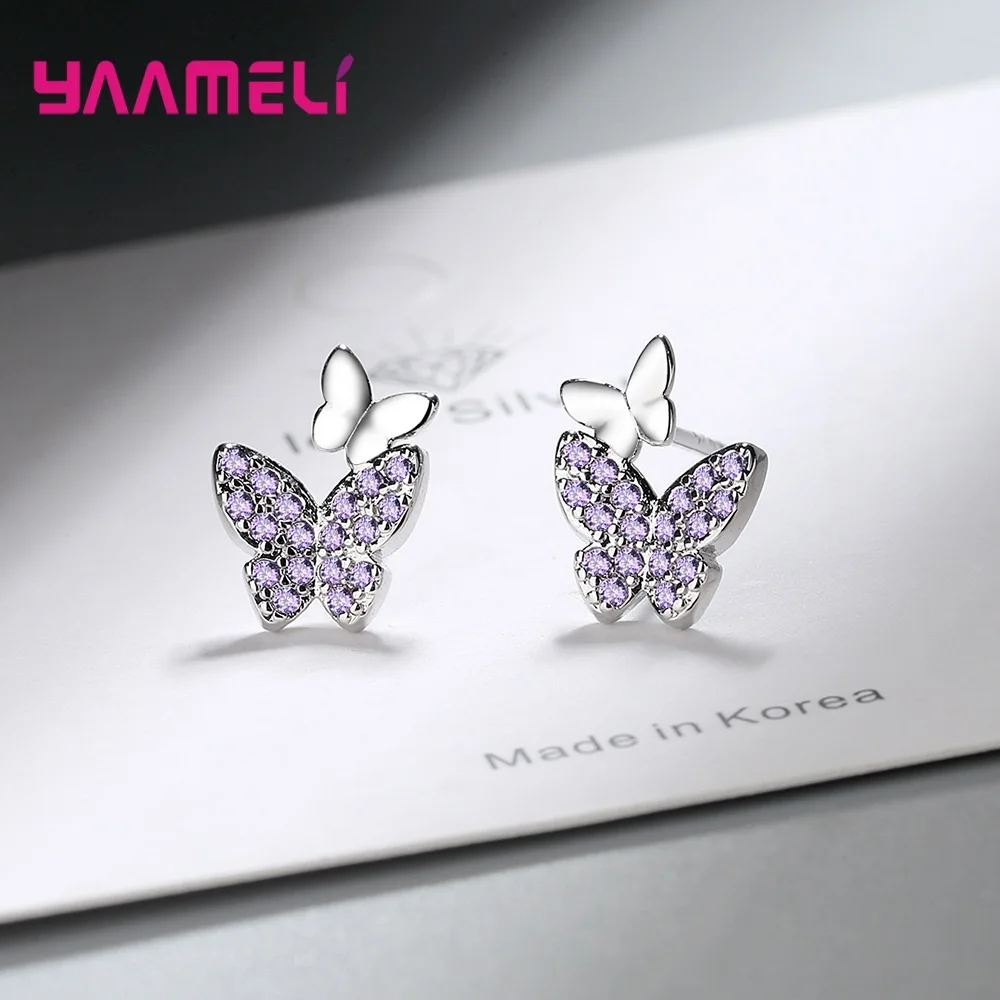 

Elegant Simple 925 Sterling Silver Earrings For Women Cute Butterfly Stud Earrings Micro Paved Cubic Zircon Fashion Jewelry Gift