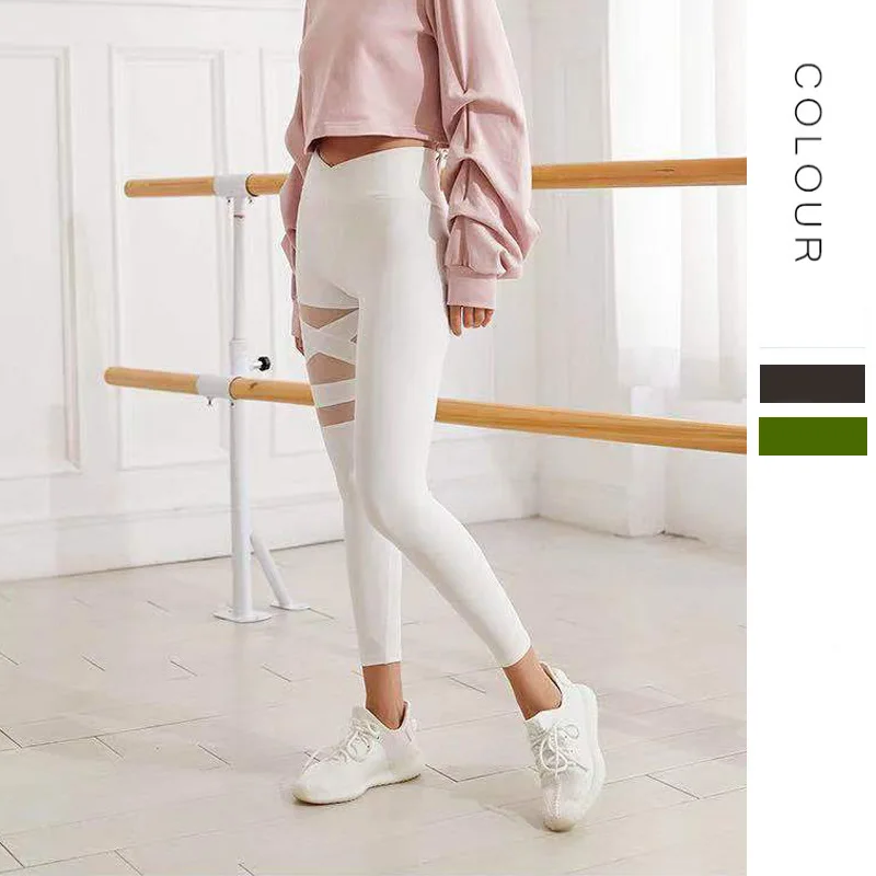 Oyoo белые спортивные Леггинсы из спандекса с V образным вырезом на талии женские