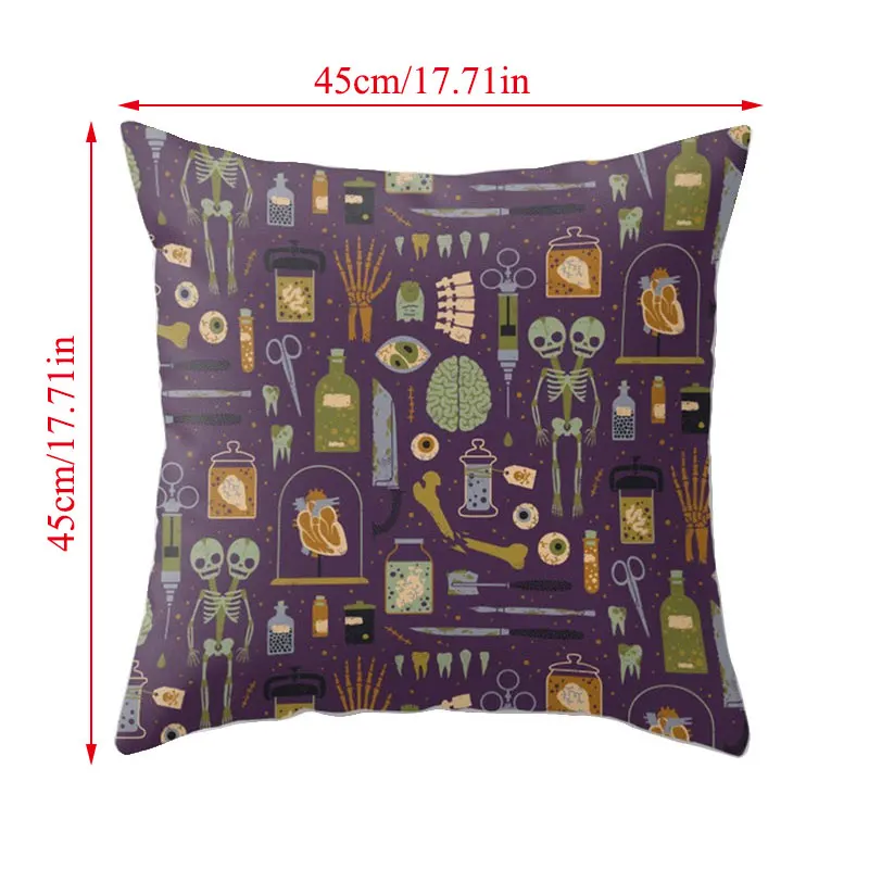 

Single-side Polyester Halloween Black White Decorative Pillow Case Cartoon Spider Ghost Skull Grey Cushion Cover Sofa Vintage