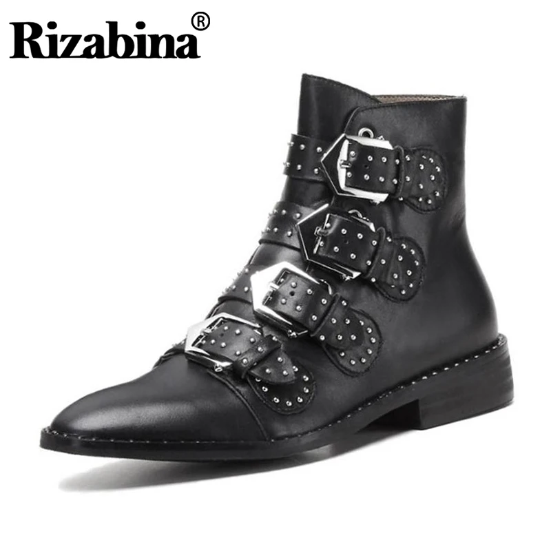 RIZABINA/Размеры 33 43 женские ботильоны полусапожки из натуральной кожи с