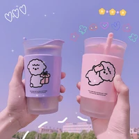 simple fashion water cup with spoon and lid coffee milk cup cute double layer anti scalding glass frosted cups for girls