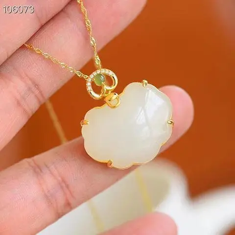 

Hetian Jade Necklace Female S925 Sterling Silver Pendant Female Safety Lock Long Life Jade Lock Jade Gilding Craft Clavicle Chai