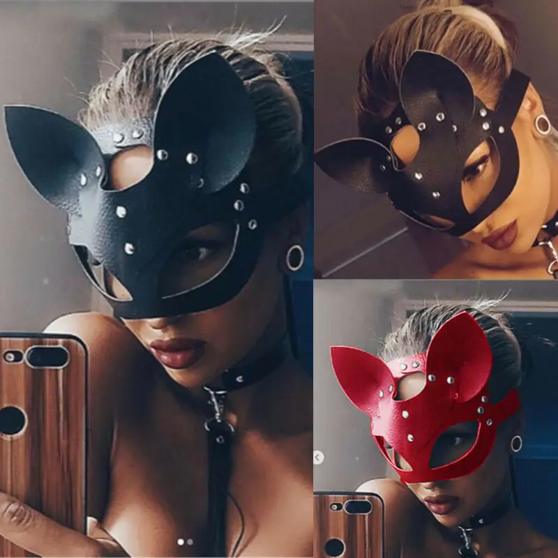 Cosplay Sexy Cat Mask Women Girl Party Costume PVC Bondage Masks Adult Play Special Ears Adjustable Design Black Red | Дом и сад