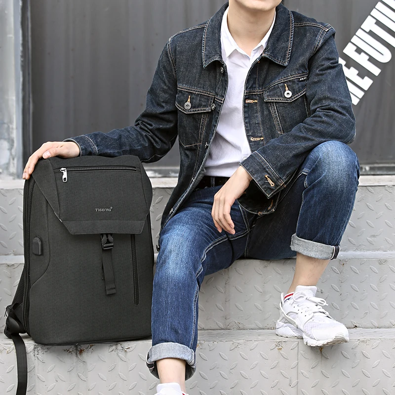 

Tigernu New Arrival Male Mochila With Flap 15.6 inch Anti theft Laptop Men Backpacks USB Charging Cool School Backpack For Boys