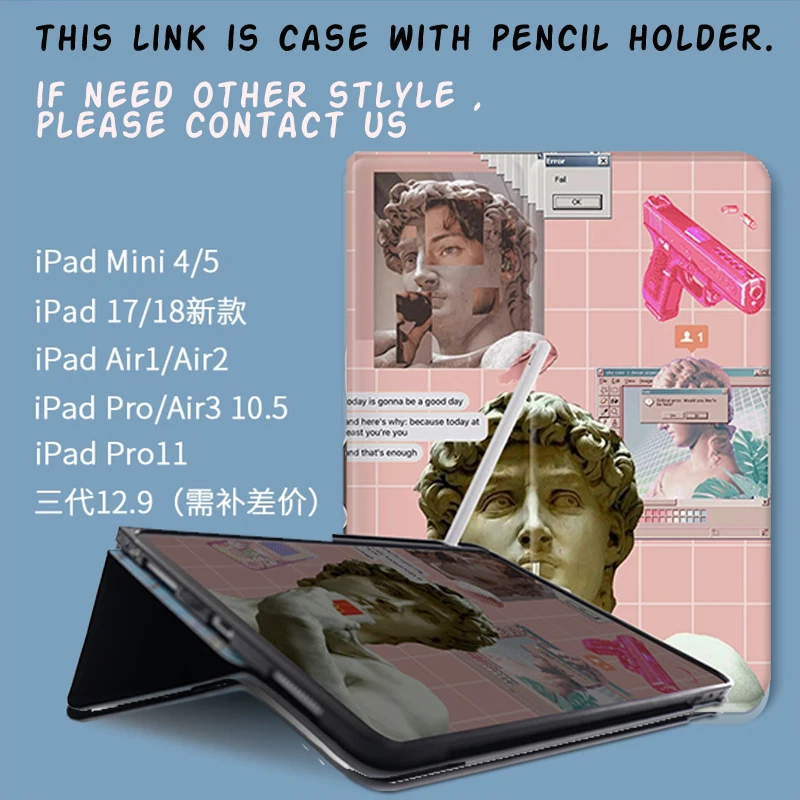 Розовый плед камень портрет откидная крышка для iPad 7th Air2 Pro 9 7 10 5 11 2 12 2020 2019 Mini45