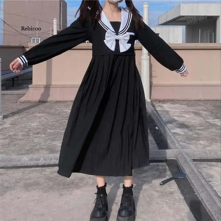 Летнее стильное платье с длинным рукавом женское милое в японском и корейском