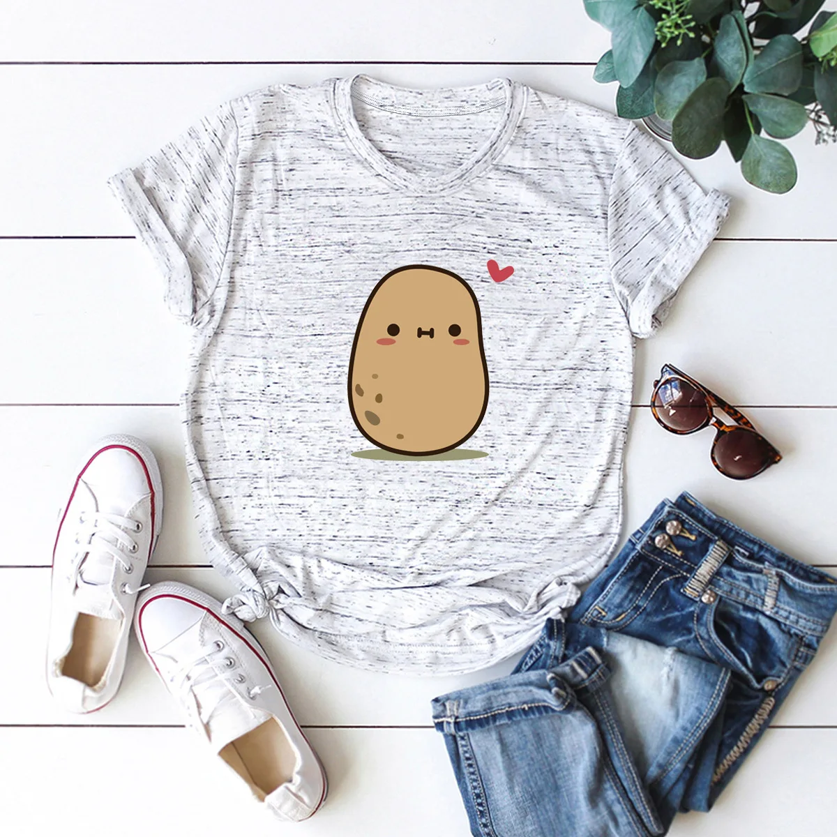 

Cartoon Funny Potato Print T Shirt Women Summer Plus Size 5XL T-shirt Cotton Short Sleeve Tees Harajuku Tops Ladies Cute Tshirt