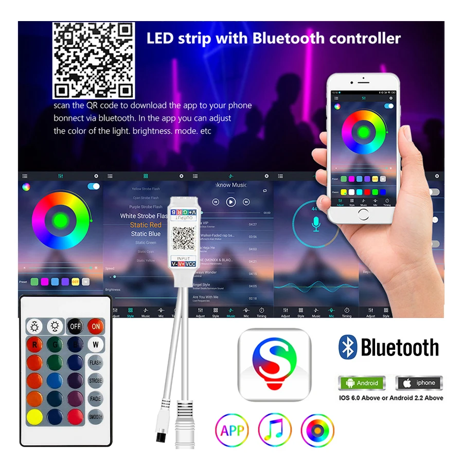светодиодная лента rgb ргб 20м 10м 5м 2м 15м Светодиодная RGB с поддержкой Bluetooth 12 В