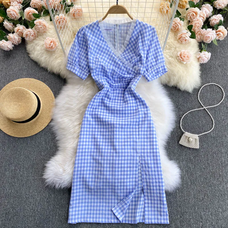 

Женское платье в стиле ретро, мягкое платье с V-образным вырезом и коротким рукавом, лето 2021