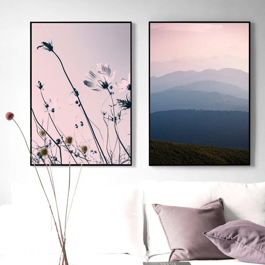 

Scandinavia Nordic Canvas Poster Sunset Flower Painting Love Is Everything Wall Art Print for Living Room Home Decor