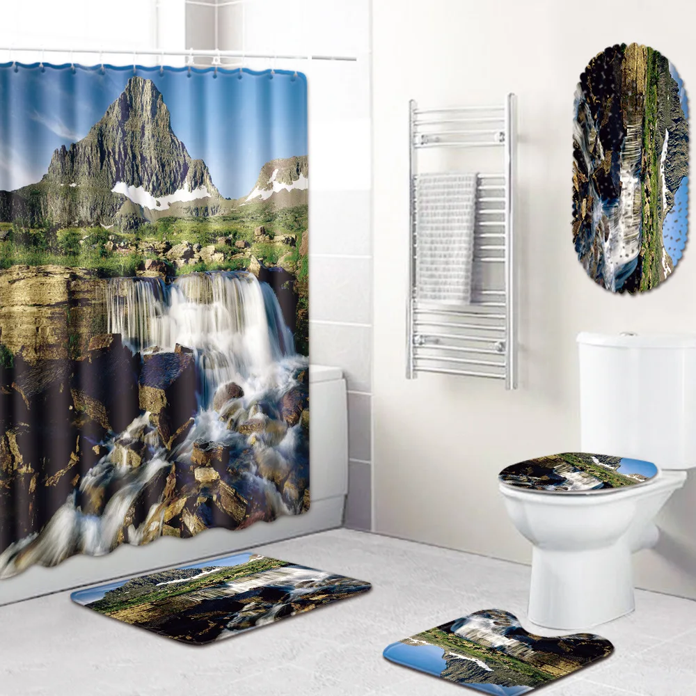 

Shower Curtain Bathroom Mat Combination Five-Piece Set Toilet Carpet Shower Room Mat Mat bathroom mat set bathroom rugs set