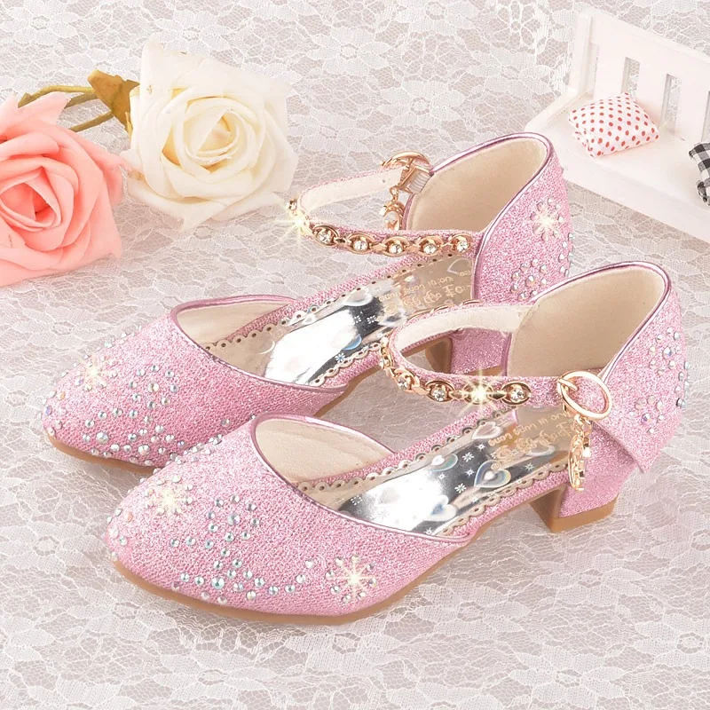 

Childrens High-heeled Shoes with Diamonds Girls Shoes 2022 Summer Princess Shoes Crystal Shoes Sequined for Wedding Fashion Hot