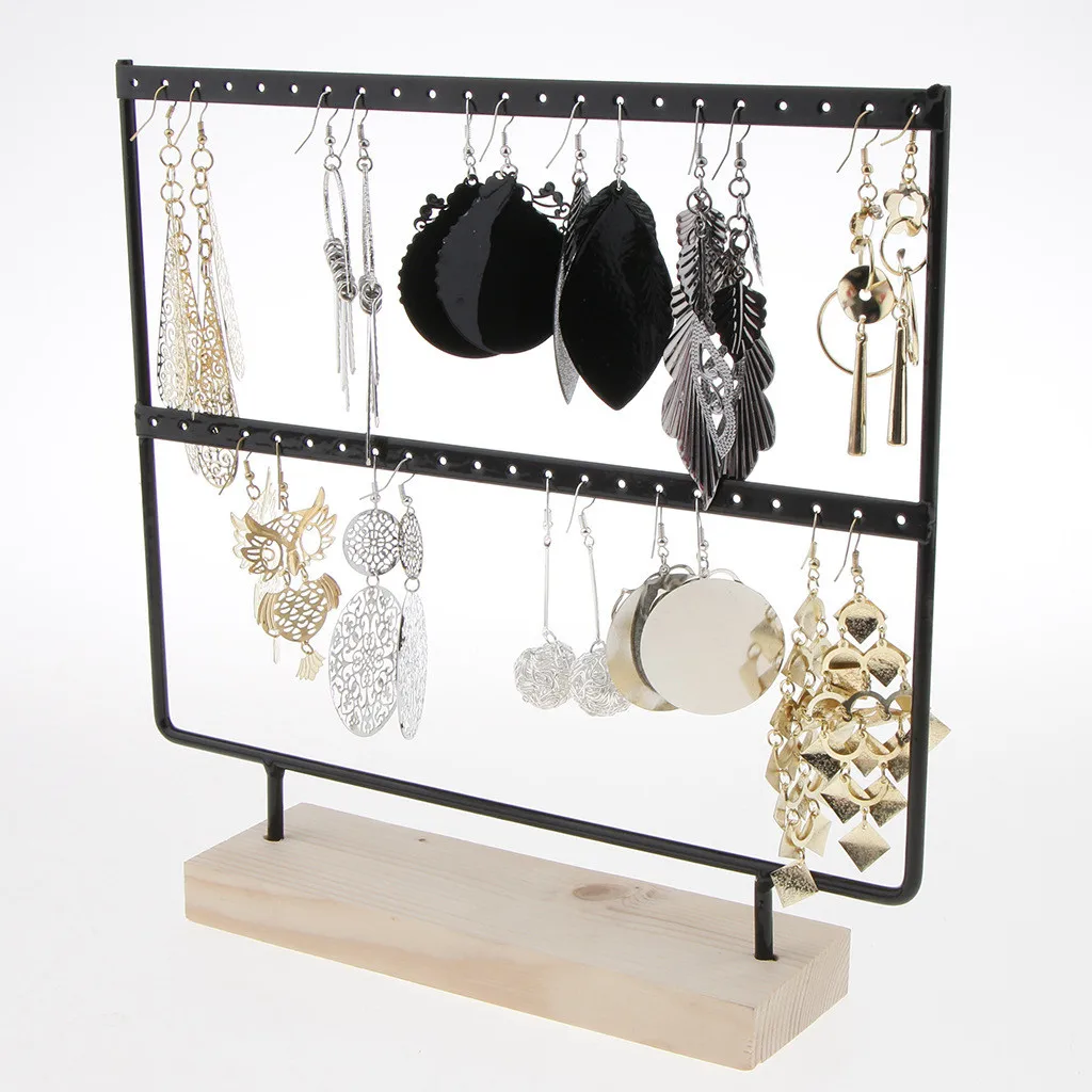 2020 Wood Base Metal Jewelry Holder Display Stand Dangle Earrings Hanging 44 Holes Beautiful Rack Hot | Дом и сад