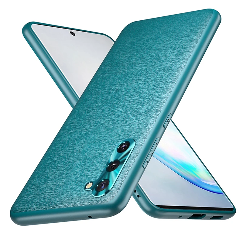 

Pure Plain Leather Case For Samsung Galaxy Note 10 Lite 10+Plus A81 M60S A41 A51 A71 Back Cover Camera Lens Metal Ring Protector
