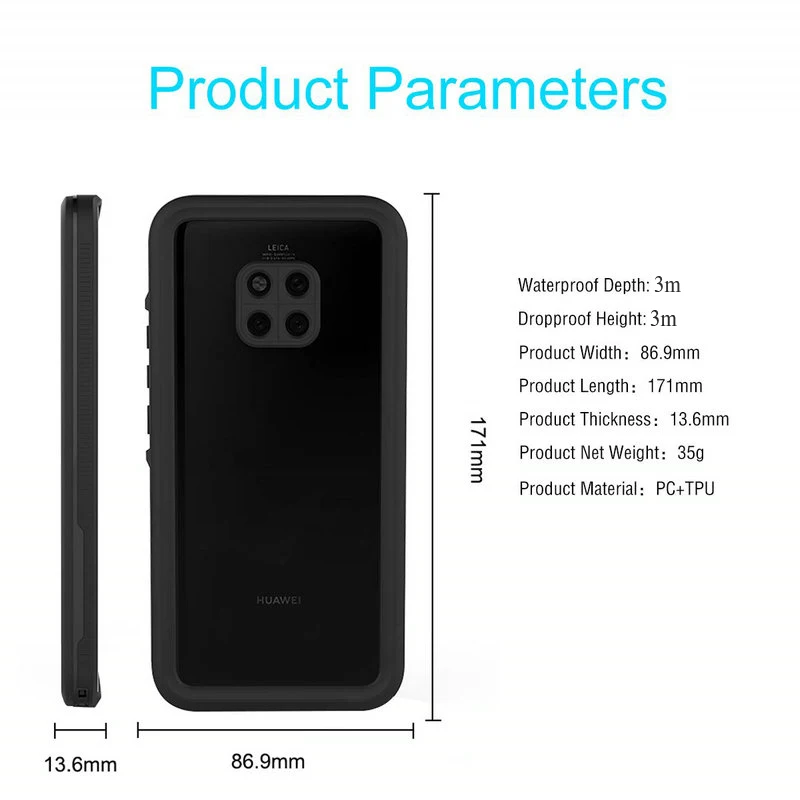 ip68 waterproof case for huawei mate 20 pro case funda huawei mate20 pro water proof cover 360 protect mate 30 pro 5g 20pro case free global shipping