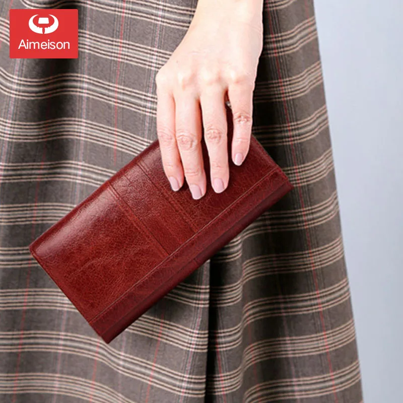 Осенне-зимние модели Длинная кожаная многоразрядная Большая вместительная