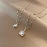 fashion simple crystal zircon silver pendant necklace clavicle chain jewelry lady gift