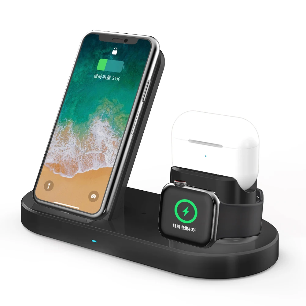 Base de carga inal&aacute;mbrica 3 en 1 para iPhone 13, 12, 11 Pro Max, Airpods, iWatch, estaci&oacute;n de carga r&aacute;pida para Samsung S21, S20, Ultra, Huawei-4