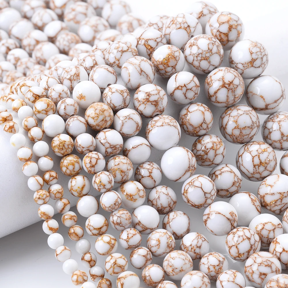 

Natural White Howlite Turquoises Stone Round Loose Beads For Diy Bracelet Accessories Jewelry Making 15'' Strands 4/6/8/10/12mm