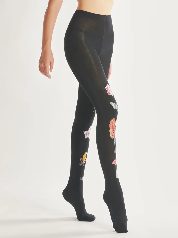 Цветочный элемент дизайн колготки бархат 1200D толщина женские черные плотные
