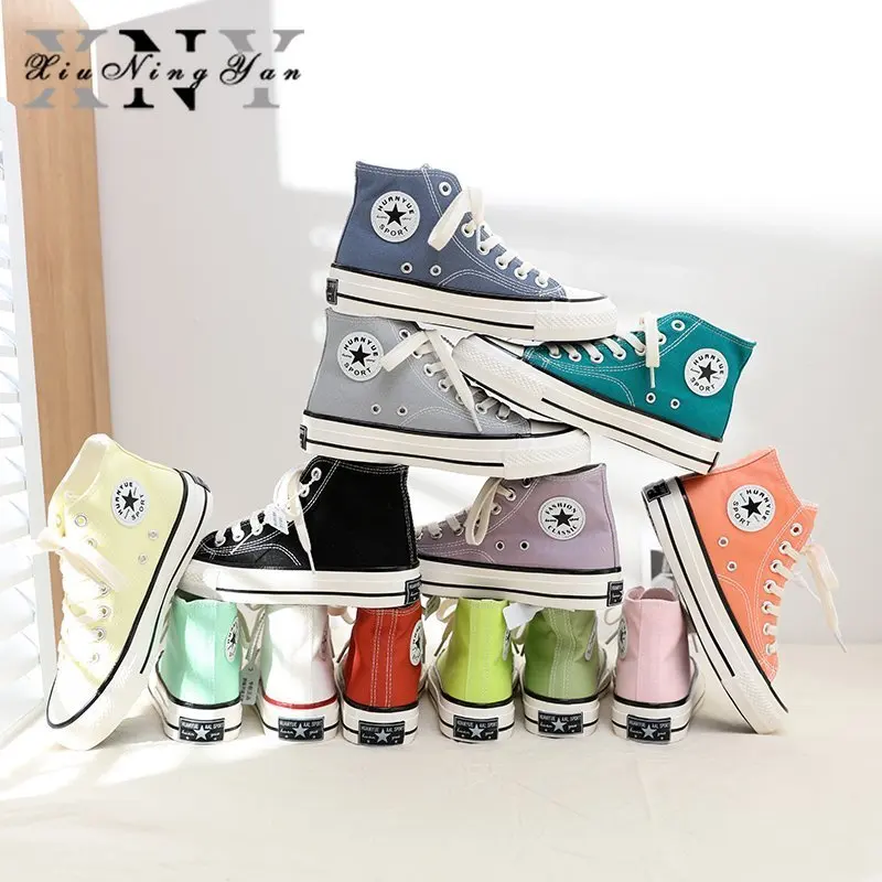 

2021 Spring Autumn New Style Women Vulcanized Solid Shoes Sneakers Ladies Lace-up Casual Shoes Breathable Walking Canvas Shoes