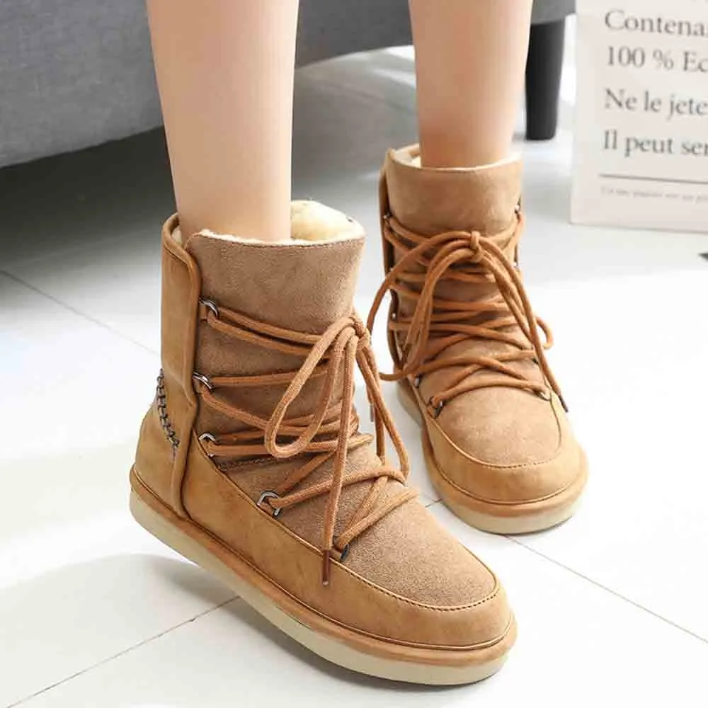 SAGACE/женские ботинки на низком каблуке со шнуровкой Женские бархатные зимние