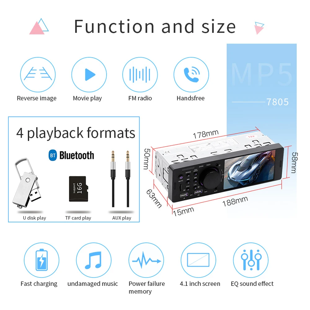 Автомагнитола LeeKooLuu 1DIN 4 дюйма TFT сенсорный экран Bluetooth AUX USB TF поддержка задней