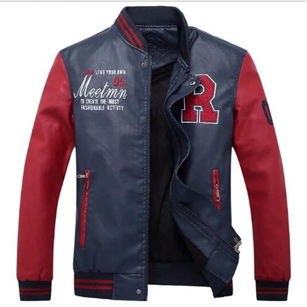 

Baseball Jacket Men Bomber Biker Pu Coat Faux Pilot Varsity Fleece College Top Leather Slim Fit Motorcycle Outwear Coats