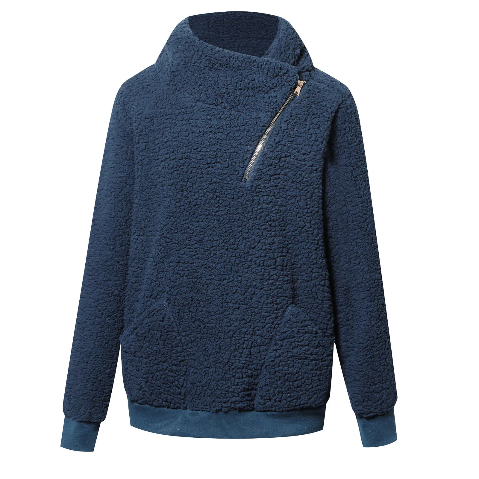 Женская однотонная Асимметричная толстовка на молнии Повседневная Толстовка с