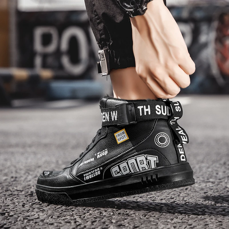 Черные мужские ботильоны больших размеров 39-46 теплые зимние кроссовки для бега