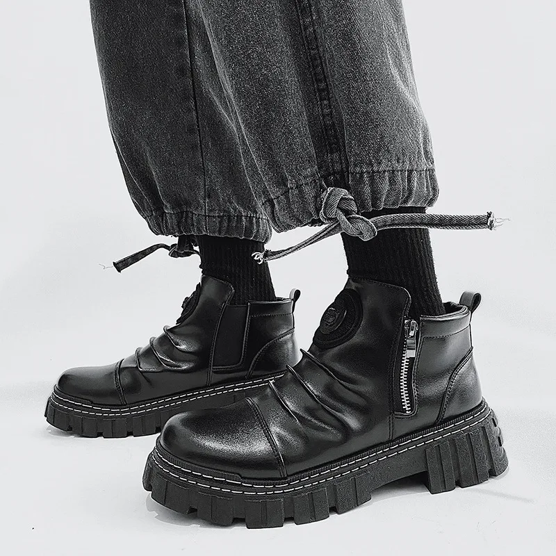 

Ботинки Martin мужские высокие британские корейские рабочие ботинки универсальные Ботильоны черные Водонепроницаемые кожаные мужские ботин...