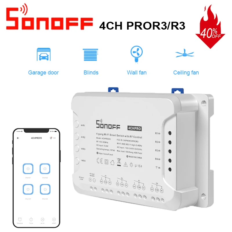 

Умный выключатель SONOFF R3/PRO R3, 4 канала, 433 МГц, голосовое управление