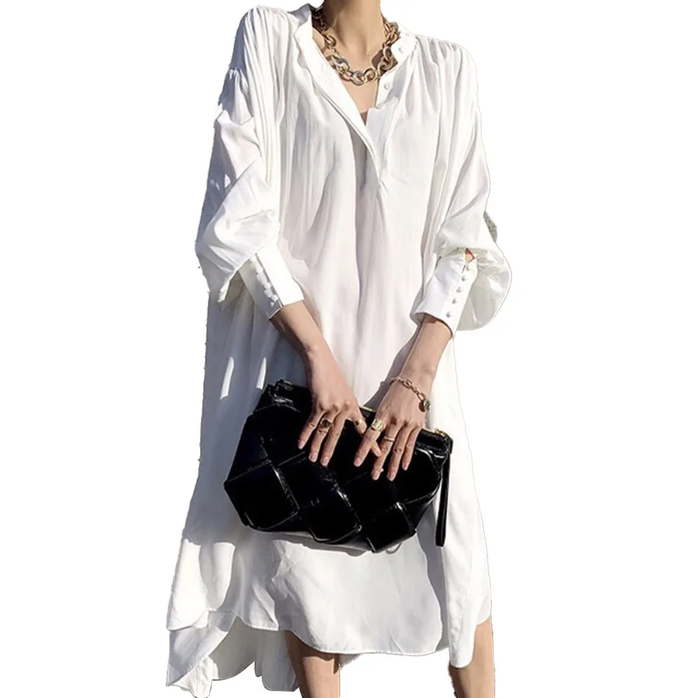 Женское свободное платье в японском стиле повседневное однотонное с