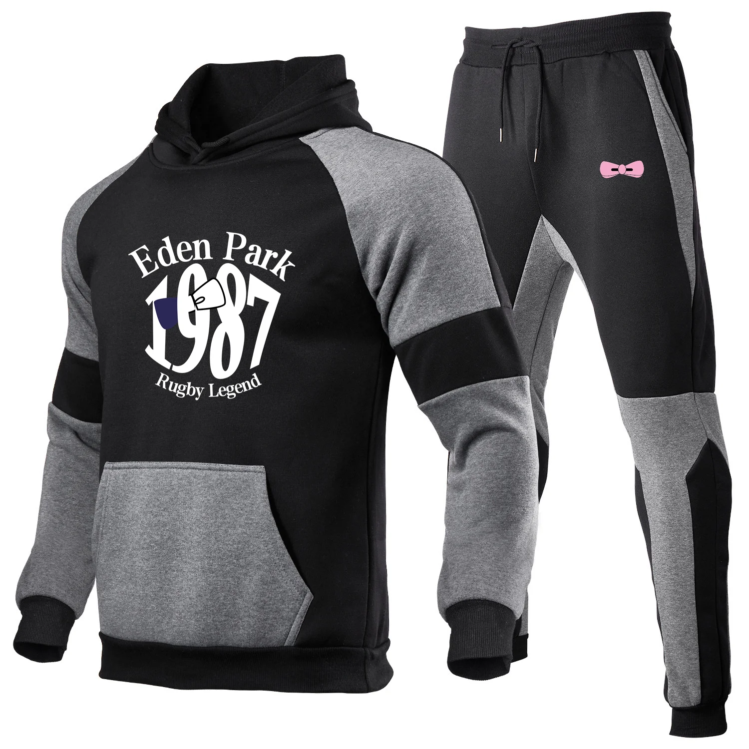 

2021 new 2 hooded sweatshirt sweatpants cotton men's printed autumn sportswear stitching running clothes men's sportswear