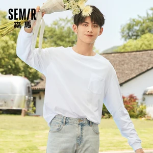 Мужские футболки, осень 2020, новые футболка с длинным рукавом, мужские трендовые свободные дизайнерские модные топы ins футболка с карманами