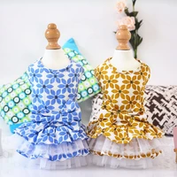 printing dog vest dress pet clothes spring summer cotton princess lace cat skirt for small dogs cute bowknot pets pompous skirts