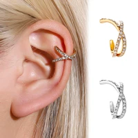 trendy rhinestones crossed c shape earclips for women girls non pierced korean clip earrings daily party wedding fashion jewelry