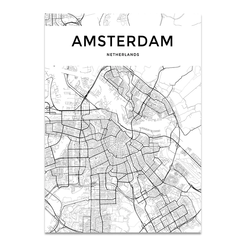 

Black and White World City Map Paris London New York Poster Nordic Style Wall Art Picture Canvas Painting Home Decor