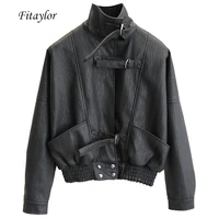 fitaylor harajuku faux leather jacket batwing sleeve loose biker coat casual autumn women pu outwear punk bomber jackets