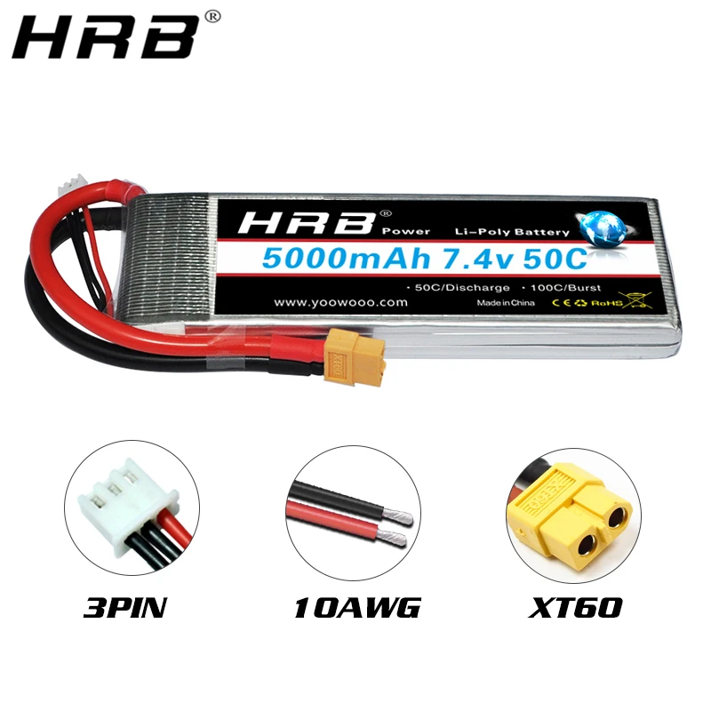 HRB 2S 7 4 V 5000mah литий-полимерный Батарея 50C для RC Evader BX автомобиля Tracxas слэш Багги
