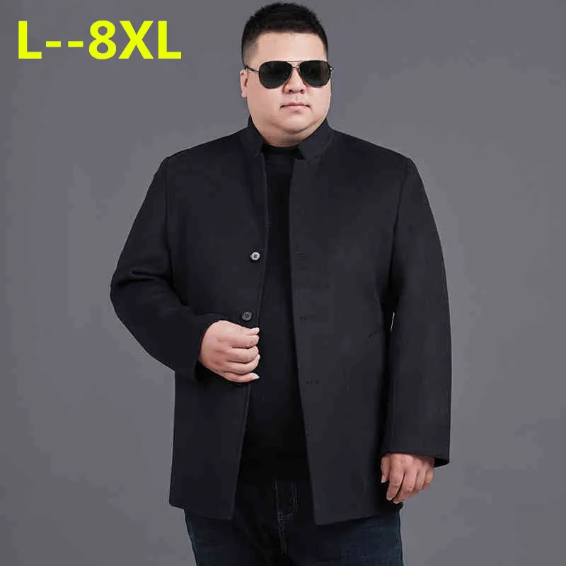 

Autumn 5XL 8XL winter 6XL Male Woolen Coats Mandarin collar Business Jackets Mens solid color Thicken Warm Wool&blends Overcoat