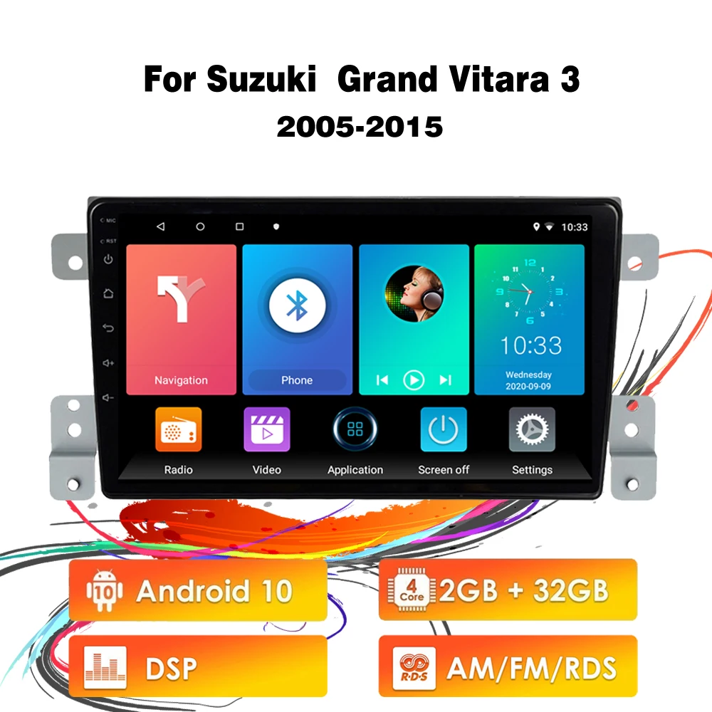 

Eastereggs 9 inch Android 10 RDS DSP 2 Din Car Multimedia Stereo Player gps Navigation system For Grand Vitara 3 2005-2015
